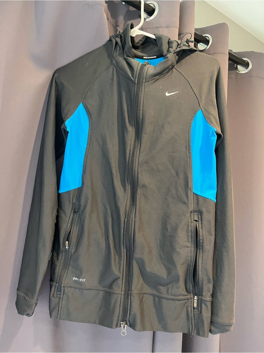 Nike Black Jacket with Blue Panels Hooded Full-Zip